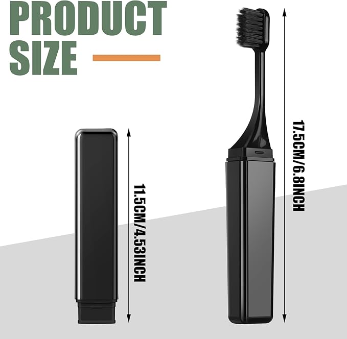Patelai 2 Pieces Travel Toothbrush Set, Soft Bristle Mini Foldable Tooth Brush with Case, Individually Wrapped Small Portable Travel Size Toiletries Stuff for Camping (Black and White)