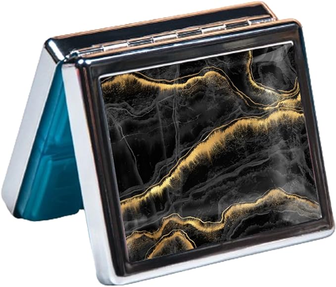 Silver Vintage Pill Box 7 Day Metal Pill Box with Mirror and 8 Compartments Cute Travel Pill Organizer for Purse (Gold and Black Marble)