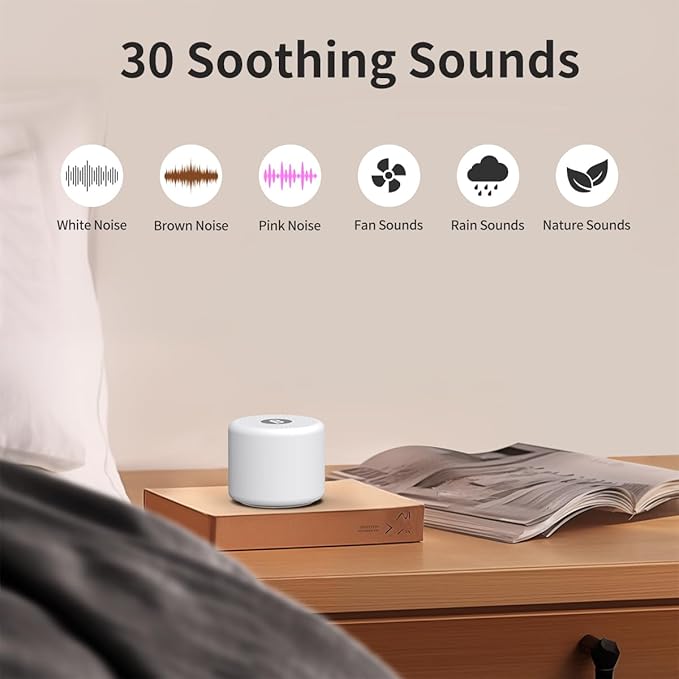 Mini Portable Sound White Noise Machine Baby Patter for Sleep with 30 Soothing Sounds for Baby Kids Adults 32 Volume Levels Sleep Soother Auto-Off Timer for Travel Home Office Privacy