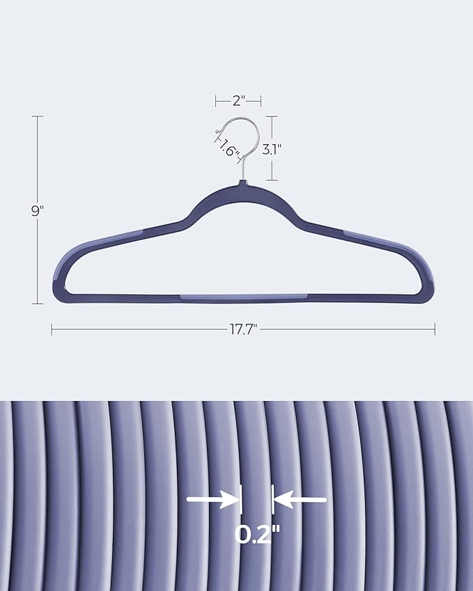 SONGMICS Clothes Hangers, Pack of 50 Plastic Coat Hangers, Space-Saving, Dark Blue Ash and Light Blue Ash UCRP050C05