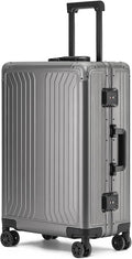Metal all aluminum carry-on suitcase 20 "hard face, TSA lock and rotating wheel zippered luggage set (dark grey, 20 '')