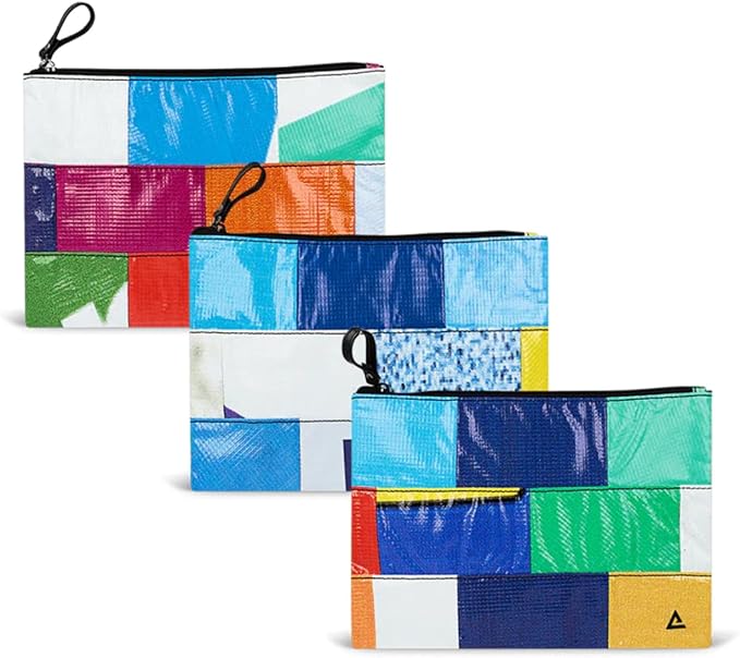 Rareform Essentials Organizer Pouch | Travel Accessory Bag, Protects Tech, Cosmetics, Toiletries with Inner Fleece Lining, Water-Resistant | Recycled Nylon, One-of-a-Kind, Patchwork