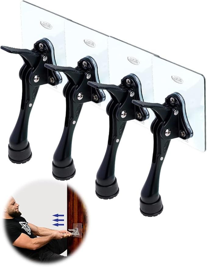 Door Stopper with Adhesive Bracket Stickers, No Drilling or Tools Needed, Available for All Doors, Door Holder, Heavy Door Stop, KickDown Door Stoppers, Bottom of Door by HASHI (Black/Bracket 4pack)