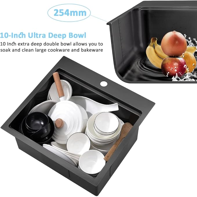 21 Inch Drop In Bar Sink- Bokaiya 21x20 Black Stainless Steel Drop In Wet Bar Outdoor RV Sink Topmount 16 Gauge Single Bowl Kitchen Sinks with Cutting Board