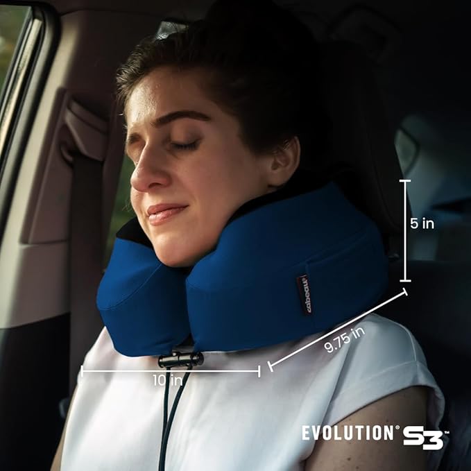 Cabeau Evolution S3 Travel Pillow – Straps to Airplane Seat – Ensures Your Head Won’t Fall Forward – Relax with Plush Memory Foam – Quick-Dry Fabric Keeps You Cool and Dry (Indigo)…