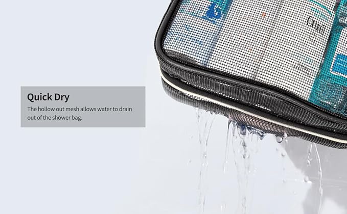 CUBETASTIC Mesh Shower Bag, Hanging Travel Toiletry Bag for Men Women, Portable Quick Dry Shower Organizer Pouch for College Dorm Room Essentials with 3 Compartment