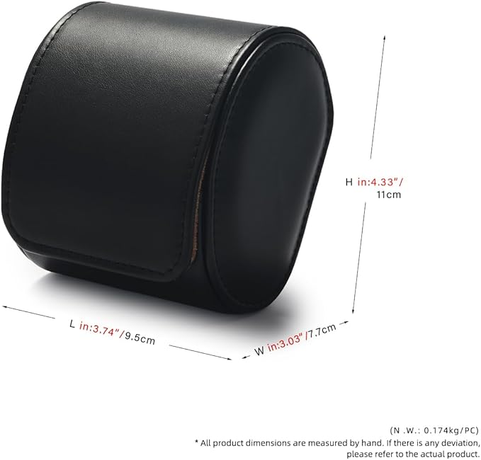 Oirlv Premium Leather Watch Roll Travel Case Single Watch Box for Men and Women Storage & Organizer Display, Anniversary Birthday（Black）