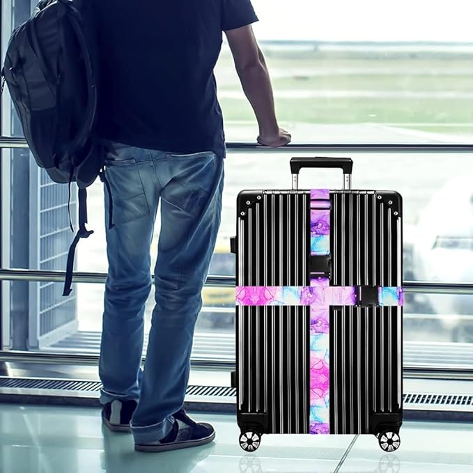 Luggage Straps for Suitcases TSA Approved-2 Pack Bright Personalized Luggage Belt Strap for Suitcase/Carry On Bag Luggage Accessories for Travel (Blue Marble)