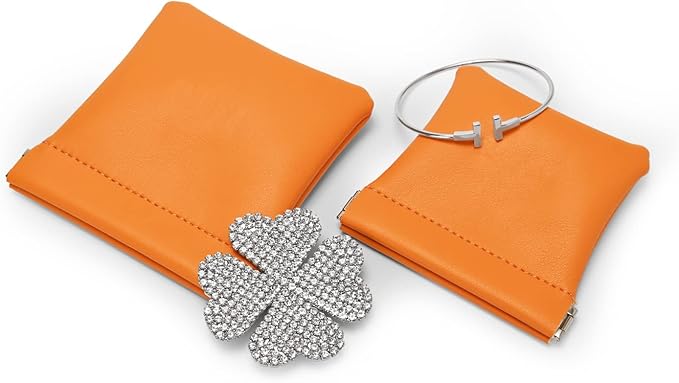 PU Leather Jewelry Travel Bag Leather Jewelry Pouch Christmas,Wedding Party Favor Gift Bag (S, Orange)