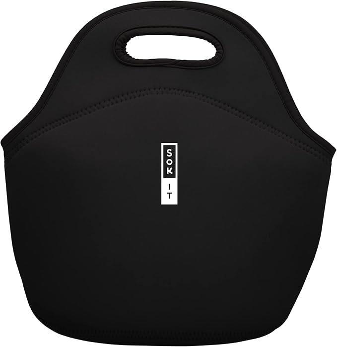 Sok It LunchTote Zippered Bag Insulated Neoprene Caddy (Black, Large 4.5 Quart Lunch Tote)