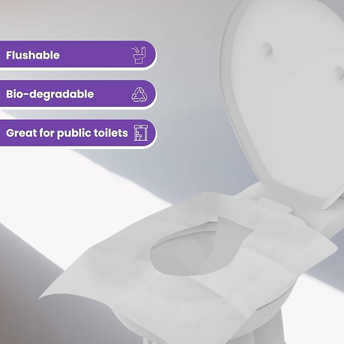 ST&JT Disposable Toilet Seat Covers - Biodegradable, Extra-Large, Eco-Friendly – Travel Toilet Seat Covers Disposable Flushable - Hygienic Protection for Adults & Kids in Public Restrooms (50 Pack)