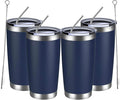 MEWAY 20oz Tumbler 4 Pack Double Wall Vacuum Insulated Travel Mug Bulk, Stainless Steel Tumblers with Lid and Straw, Durable Powder Coated Coffee Cups for Cold & Hot Drinks (Navy, 4)