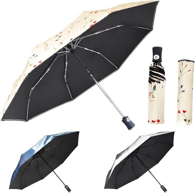 Cuby UV Sun Umbrella Compact Folding Umbrella lightweight Portable Manual Travel Umbrella for Rainproof & 99% UV Protection with Black Anti-UV Coating