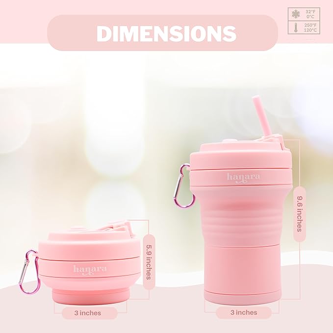 Collapsible Cup with Reusable Straw – 18 Oz (550 Ml), Portable Travel Mug, BPA-Free, Leak-Proof, Microwave & Dishwasher Safe, Multi-Purpose for Hot & Cold Drinks – Pink