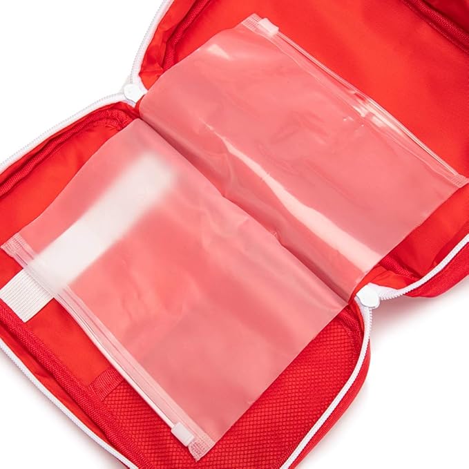 First Aid Bag Tote Empty Small First Aid Kit Bag Outdoor Travel Rescue Pouch First Responder Medicine Bag Pocket Container for Car Home Office Sport Outdoors (Red Handle)