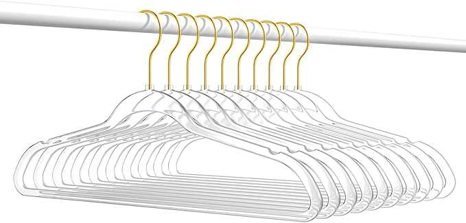 Premium Clear Invisible Acrylic Hangers,Crystal Plastic Hangers,Clear Hanger 50 Pack Ultra Slim & Space Saving Suit Hanger for Coats, Pants & Dress Clothes