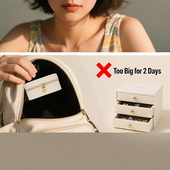 Small Travel Jewelry Case With PU Leather, Sturdy And Smooth Gold Metal Zipper, Perfect Size Suitable For Compact Jewelry Organizer Storage, Small Women's Jewelry Box Travel Accessories Beige