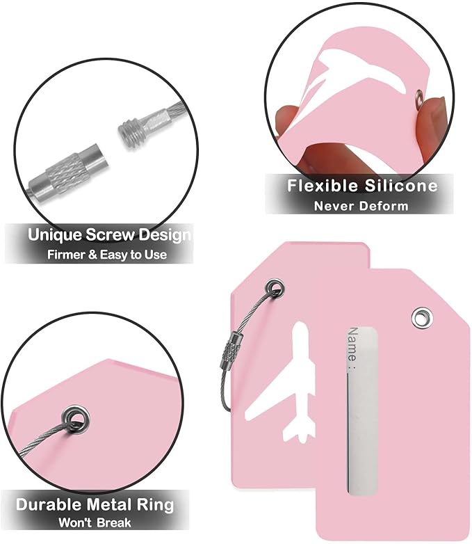 Luggage Tag for Suitcases, Quickly Spot 8 Pack Luggage Identifier Tags, Travel Accessories Name Tags for Backpacks, Suitcases, Travel Bags, Baggage, Cruise - Flexible Silicone(Pink)