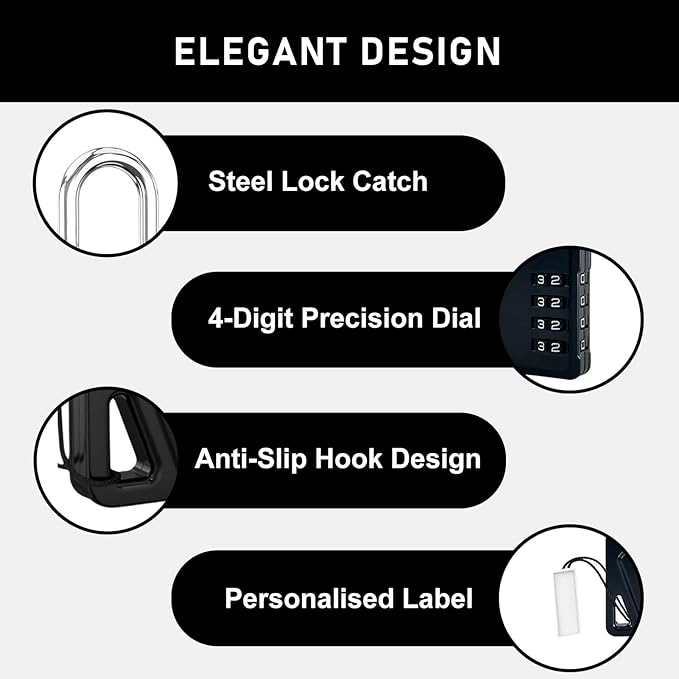 LAFENLIN 4 Pack Combination Locks, Locker Locks with Writable Tag, 4 Digit Padlock for Cases, Gym, Backpack, Backyard Gate, Fence, Hasp, Indoor, Outdoor Gate Lock, Weatherproof (Black - NO Key)