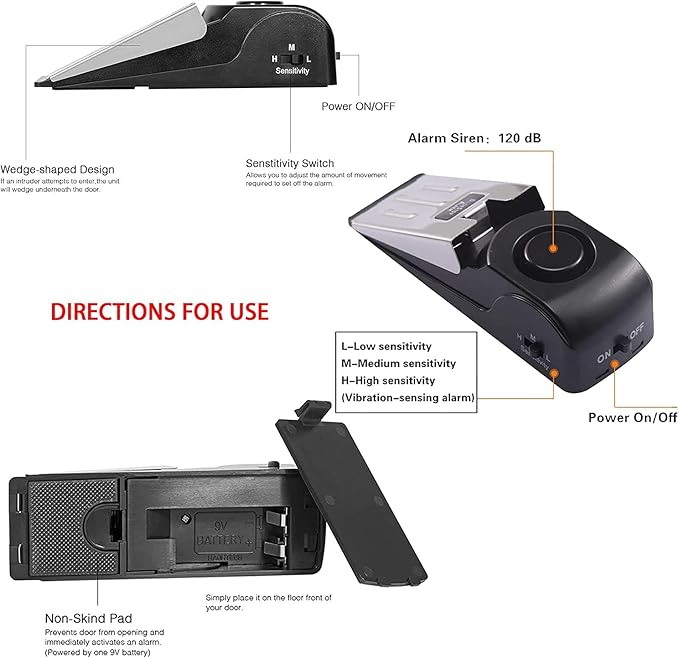 Upgraded Door Stop Alarm with Portable Door Lock 120 dB Travel Door Stopper Door Wedge Alarm,Dual Protection-with 3 Levels Sensitivity for Traveling Hotel Home Apartment College House