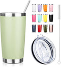 20oz Tumbler with Straw and Brush, Stainless Steel Vacuum Insulated tumbler, Double Wall Insulated Coffee Tumbler for Outdoor, Home, Travel,Office (Matcha Green,1pcs)