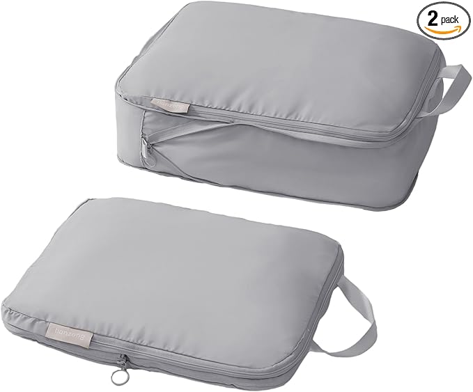 tianzong Compression Packing Cubes for Suitcases, Luggage Organizer Bags Set for Travel (Grey, 2 Pack Large)