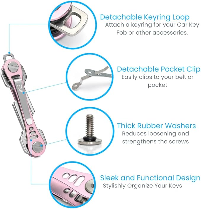 EM Premium Products Compact Key Holder - Pocket Key Organizer - 14 Keys Key Bar