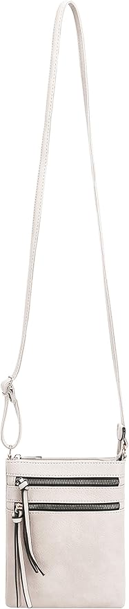 DELUXITY | Crossbody Purse Bag | Functional Multi Pocket Double Zipper Purse | Adjustable Strap | Medium Size Purse | Beige