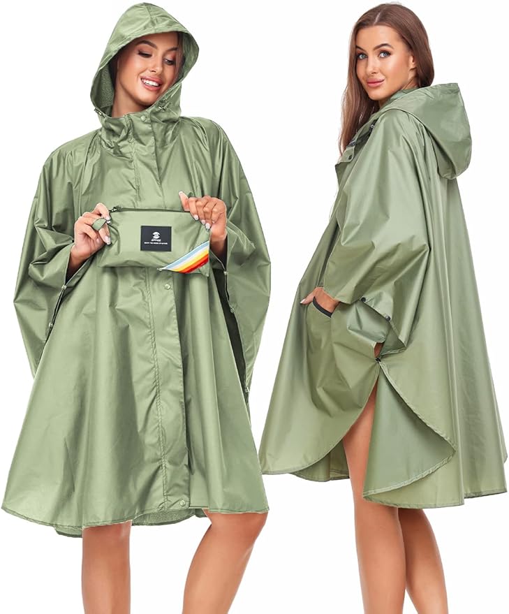 SaphiRose Unisex Rain Poncho Hooded Waterproof Raincoat for Adults Women