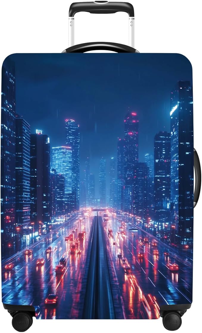 Luggage Cover Washable Suitcase Protector Anti-scratch Suitcase cover Fits 20-34 Inch Luggage (City Night, S(20-22inch suitcase))