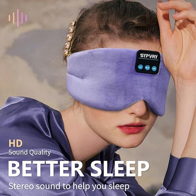Sleep Mask Bluetooth 5.4 Headphones Soft Wireless Headband Eye Mask Blackout with Microphone (Lilac)
