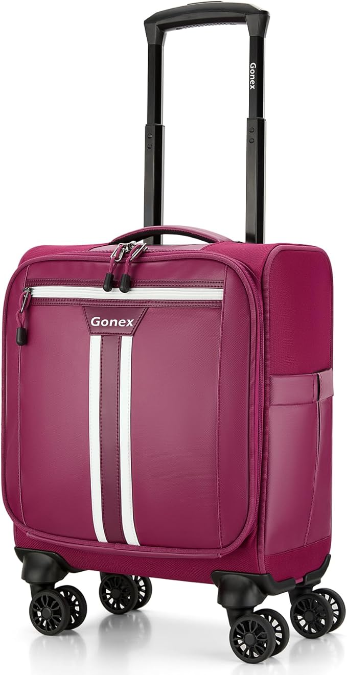Gonex 16 inch Underseat Carry On Luggage with Spinner Wheels, Water Resistant PVC Wheeled Travel Bag Airline Approved, Softside Small Rolling Personal Item Suitcase for Men Women, Purple