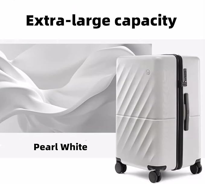 Trunk Luggage 26 Inch, Medium Checked Luggage with Double Spinner Wheels, Anti-Burst Zipper, Hard Case PC Suitcase, Lightweight Travel Luggage, TSA Approved (Pearl White, Hudson)