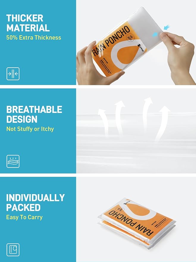 SaphiRose Disposable Rain Ponchos Emergency Clear Poncho