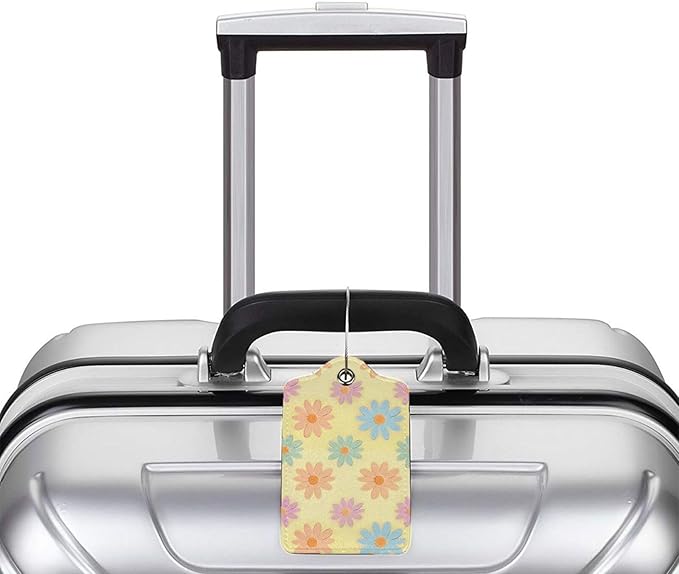 Flowers Leather Luggage Tag with Stainless Steel Ring, Fun Name Id Card Cover Travel Bag Tag Set, Suitable for Travel Bag Luggage Women Men 4 PCS