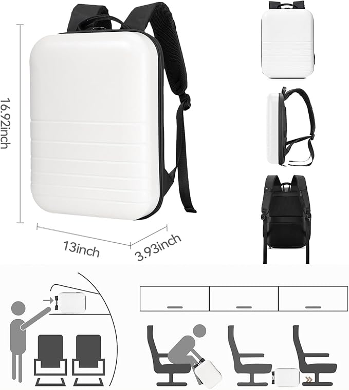 SOKOK Carry On Travel Backpack Waterproof Business Backpack with Laptop Compartment, Slim Hardshell Computer Backpack for Men and Women, White