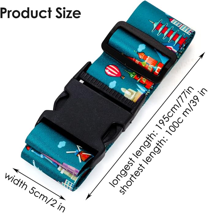 Adjustable Travel Luggage Strap Suitcase Belt Travel Bag Accessories 1.96 in W x 6.23 ft L