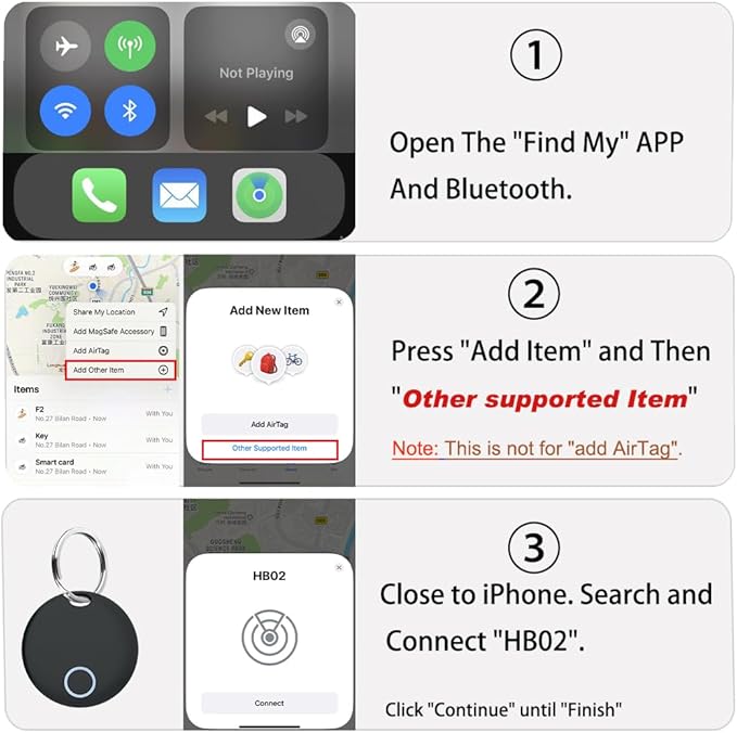 Key Finders, Luggage Tracker Tag Works with Find My (iOS only), Item Locator for Keys, Wallet, Suitcase,Bicycle and More, Replaceable Battery, IP67 Waterproof, Black, 1 PACK