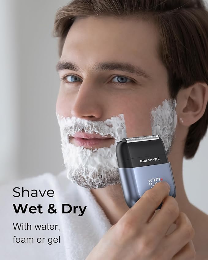 Men's Foil Shavers,Mini Electric foil Shaver for Men, Compact Face, IPX7 Waterproof Wet&Dry Cordless Razor, LED Display, USB-C Fast Rechargeable,Electric foil Shaver,3 Razor Rechargeable