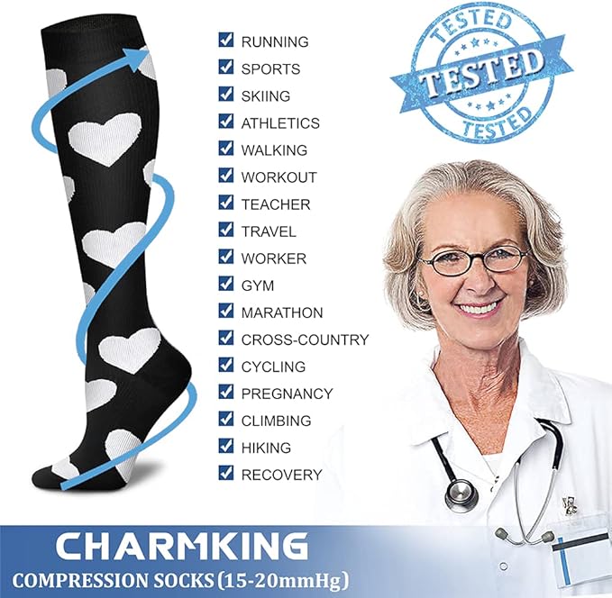 CHARMKING Compression Socks for Women & Men Circulation (3 Pairs) 15-20 mmHg is Best Support for Athletic Running Cycling