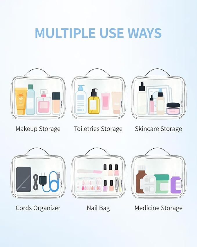 Narwey TSA Approved Clear Toiletry Bag for Travel, Waterproof PVC Clear Makeup Bags Portable Compact Cosmetic Bag Make Up Organizer Airport Airline Quart Size Compliant Bag (Grayish Blue Checkerboard)