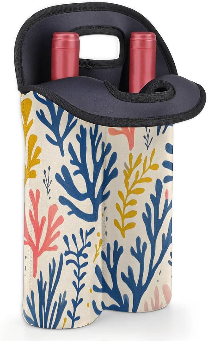 Neoprene Wine Tote, Bottle Carrier Gag Insulating Neoprene Thicker, Insulated Wine Bag for Travel Holds Two Bottles, Bottle Carrier Bags Protect the Bottles, Colorful Coral