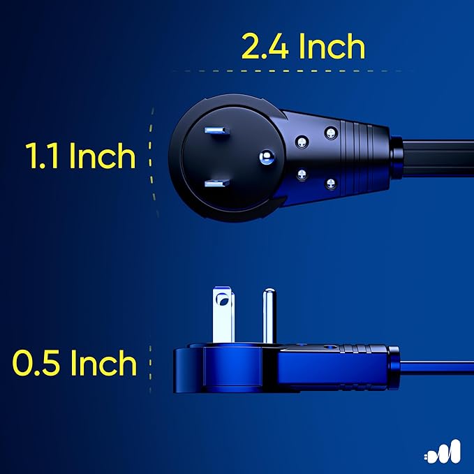 Maximm Cable 3 Ft 360° Rotating Flat Plug Extension Cord/Wire, 16 AWG Multi 3 Outlet Extension Wire, 3 Prong Grounded Wire - Black - UL Certified