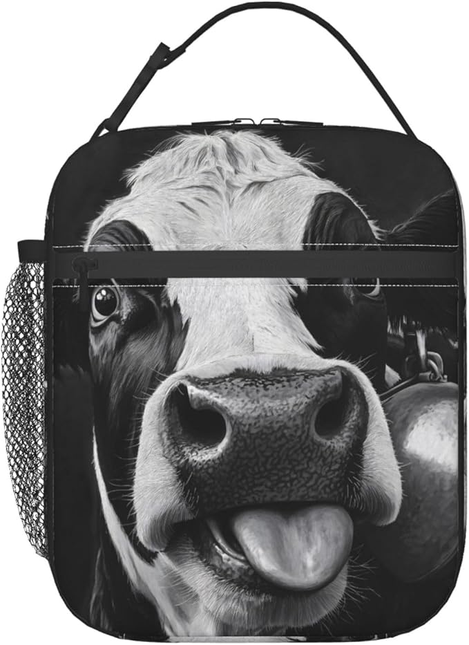Cow Insulated Lunch Box for Women Men Cow Lunch Bag for Travel,or Fishing Polyester