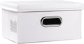 PRANDOM Collapsible Storage Box with Lid [1-Pack] Leather Fabric Foldable Storage Bin Organizer Container Basket Cube with Cover for Home Bedroom Closet Office Nursery White (13.6x9.6x6.9)