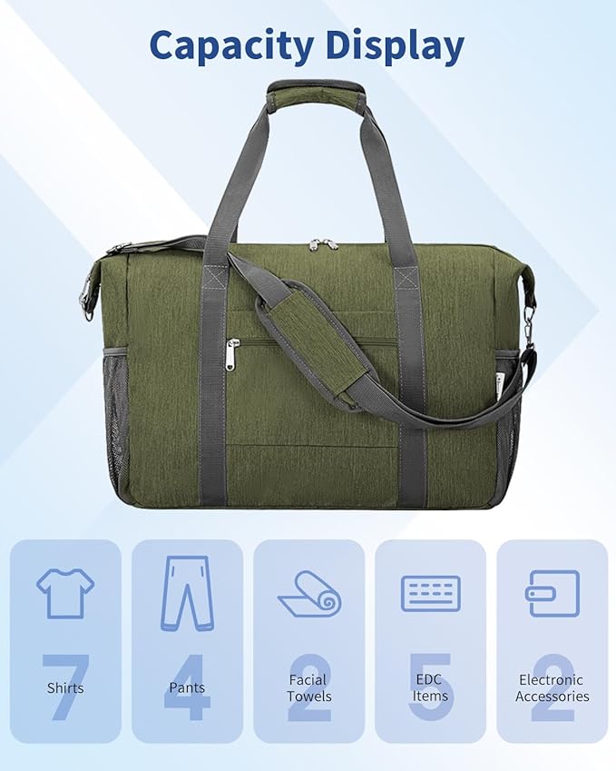 Narwey 18x14x8 Inches Travel Bag Spirit Airlines Frontier Personal Item Bag, Travel Duffel With Wet Pocket Carry on Bag for Airplane Underseat Duffle Overnight for Women and Men (Army Green)