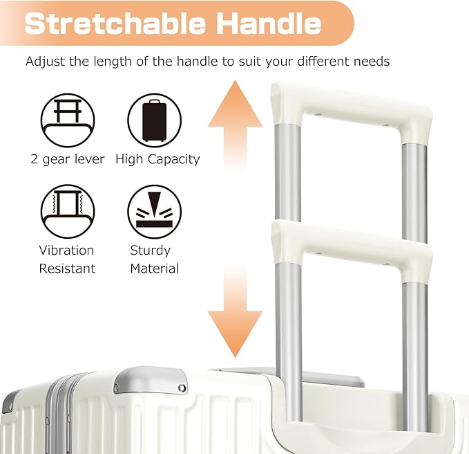 AnyZip Luggage Sets 2 Piece Aluminum Frame Carry On and Checked Suitcase PC ABS Hard Shell TSA Lock No Zipper(White, 20/28)