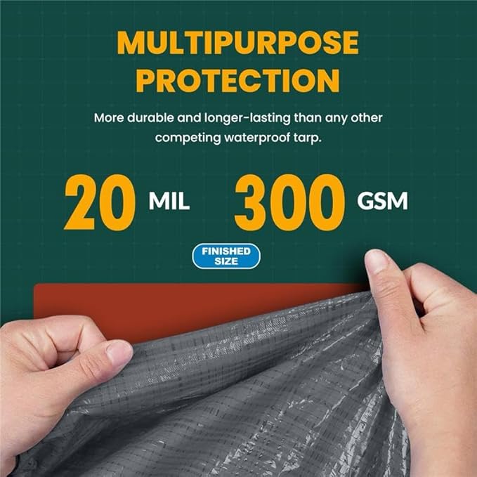 Large Waterproof Tarp - Heavy Duty 20 Mil Thick Poly Tarpaulin Ideal for Canopy Tents, Boats, RV or Pool Covers - Multipurpose Protective Tarps with Grommets for Indoor and Outdoor Use | 40' x 60'