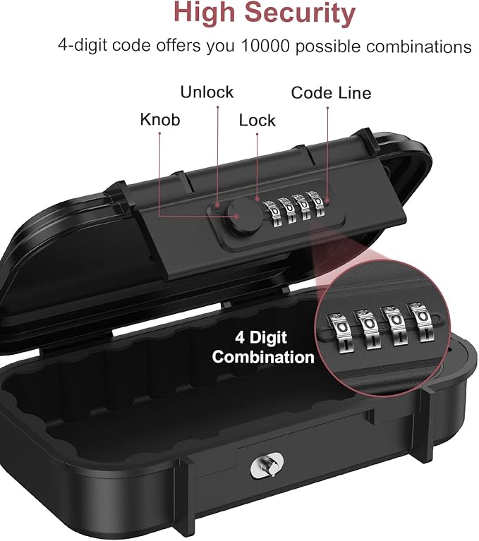 LOFICOPER Portable Lock Box, Beach Security Box for Travel, Anti-Theft 4-Digit Combination Lock Box, Cash Box with Removable Wire Rope for Dorm, Gym, Travel, Hotel, Office