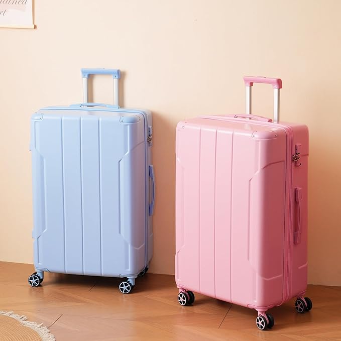 Merax Luggage Sets 3-Piece Hardshell with Spinner Wheels Lightweight Suitcase with Corner Guards (Pale Pink, 20/24/28)